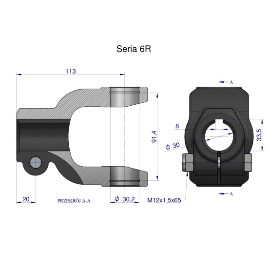 Widłak na wpust 8 śr.otw.30mm - 30.2X91.4 Seria 6R Waryński