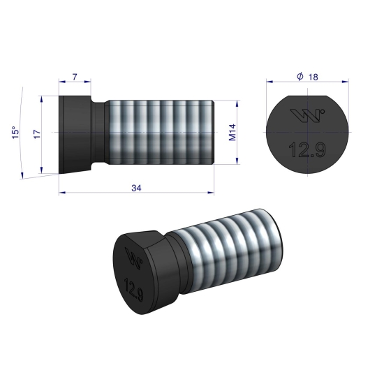 Śruba płużna oval z jednej strony ścięta M14x34 mm kl.12.9 zastosowanie Kverneland Waryński M14X34OV1 ( sprzedawane po 10kg )