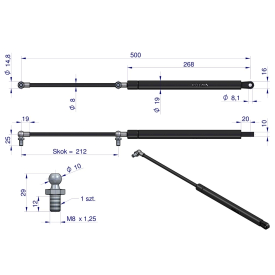 Siłownik tylnej szyby Case 3221531R1 POLMO