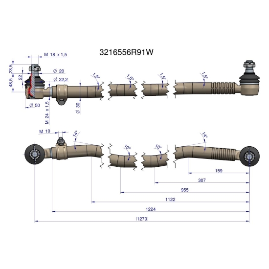 Drążek kierowniczy 1270mm 3216556R91 WARYŃSKI