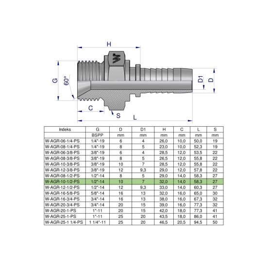 Zakucie hydrauliczne AGR DN10 1/2