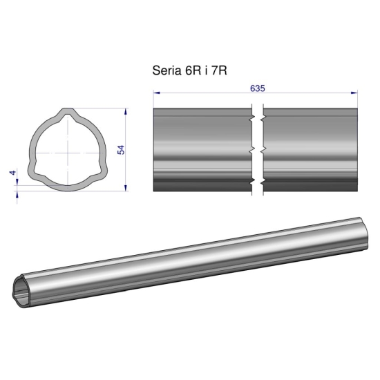 Rura zewnętrzna Seria 6R i 7R do wału 760 przegubowo-teleskopowego 54x4 mm 635 mm WARYŃSKI