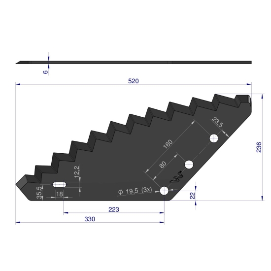 Nóż paszowozu uniwersalny otwór 19.5 mm Waryński