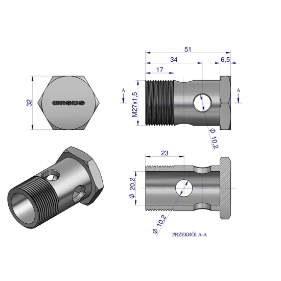 Łącznik hydrauliki M27x1.5 972450 C-385 ORYGINAŁ URSUS