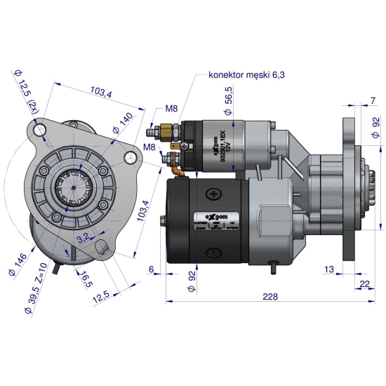 Rozrusznik z reduktorem typu Magneton Case Ford New Holland 9142766 Blue Line EXPOM KWIDZYN