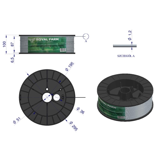 Drut (szpula) do pastucha 1000m ocynkowany fi 1.2 mm ROYAL FARM RM-105010019