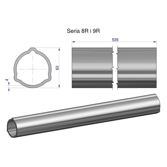 Rura zewnętrzna Seria 8R i 9R do wału 660 przegubowo-teleskopowego 63x4 mm 535 mm WARYŃSKI