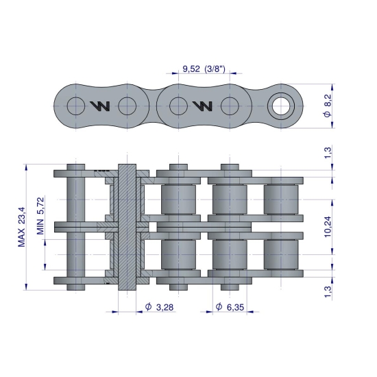 Łańcuch rolkowy 06B-2 (R2 3/8) 5 m Waryński