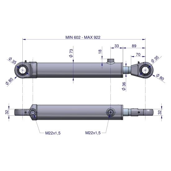 Cylinder hydrauliczny - siłownik dwustronny (7210120053. CJ2*63/36*320z+KT2) chwytak TUR Waryński