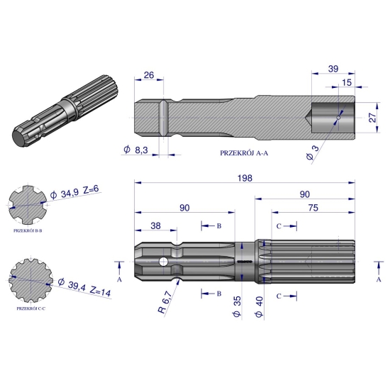 Końcówka WOM 540 obr. C-385 ORYGINAŁ URSUS