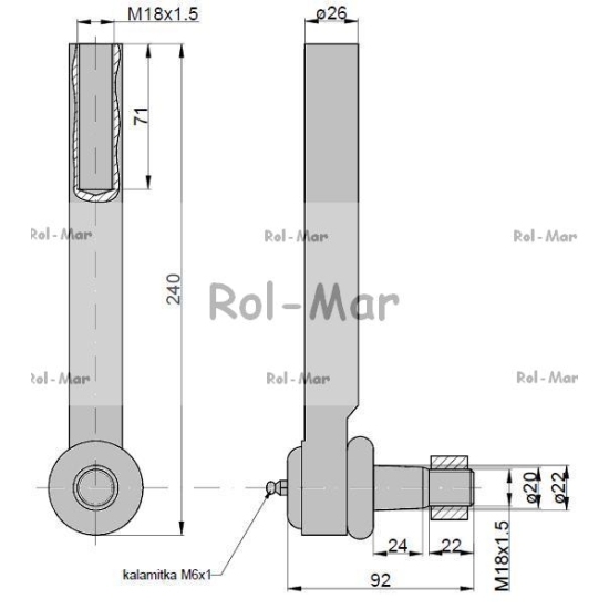 Przegub kierowniczy 220mm - M18x1,5 81878555 New Holland TAQ