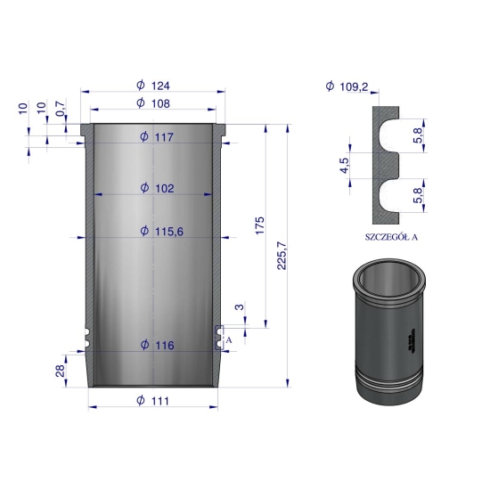 Zestaw naprawczy silnika 102/3 komora 55.7 mm 71010303 ZETOR ORYGINAŁ URSUS