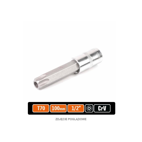 Klucz nasadowy 1/2" z bitem TORX 100 mm/T70 / (z otworem) / TEGER