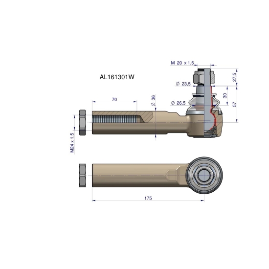 Przegub kierowniczy 175mm- M24x1,5 AL161301 WARYŃSKI