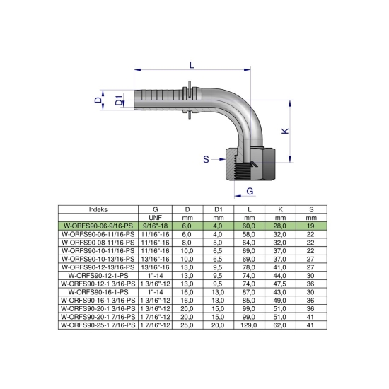 Zakucie hydrauliczne ORFS90 DN06 9/16