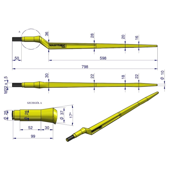 Ząb ładowacza uniwersalny Z L- 800 mm Tur WARYŃSKI