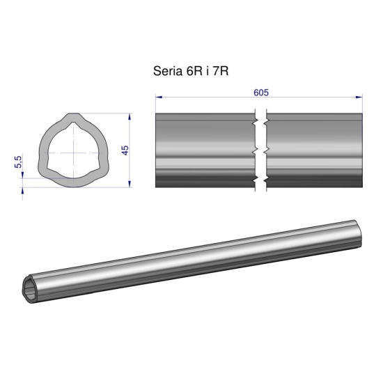 Rura wewnętrzna Seria 6R i 7R do wału 760 przegubowo-teleskopowego 45x5.5mm 605 mm WARYŃSKI