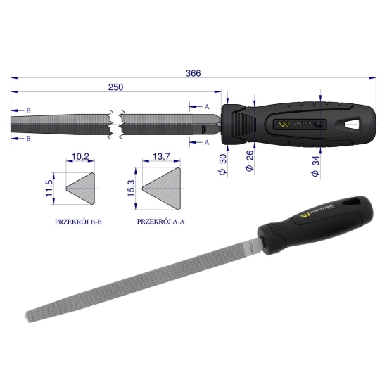 Pilnik trójkątny 250 mm Waryński