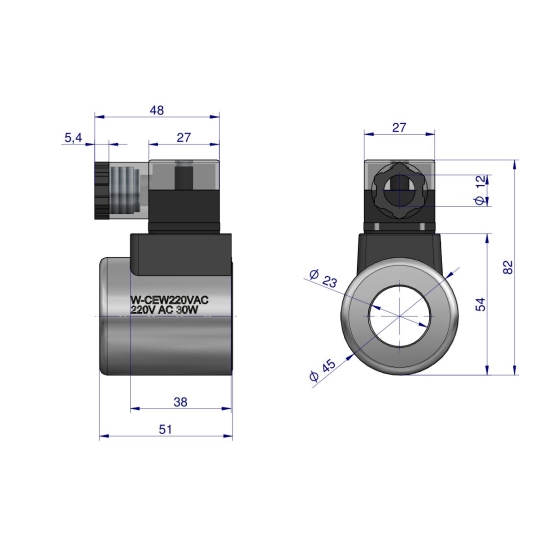 Cewka dzielnika elektrozaworu W-E38DVS6/2. W-E12DVS6/2  220V AC 30W Waryński