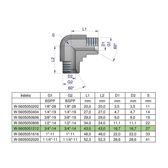 Kolanko hydrauliczne calowe BB 3/4" BSP (XW) Waryński ( sprzedawane po 2 )