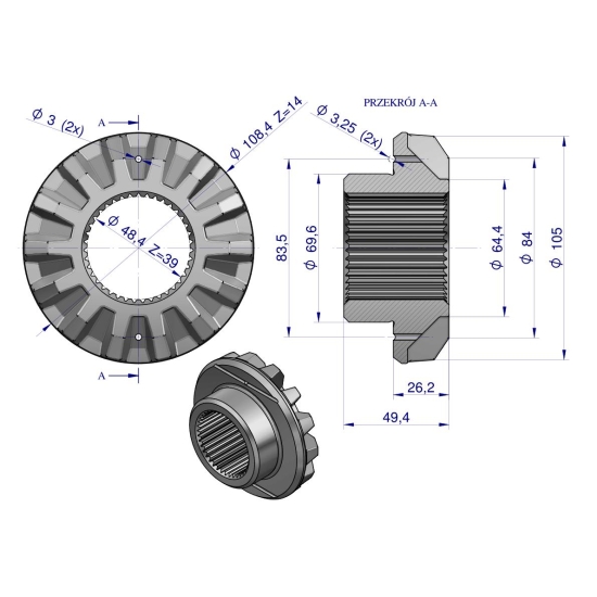 Koło koronowe mechanizmu różnicowego 885517M1 MF3 MF4 ORYGINAŁ URSUS