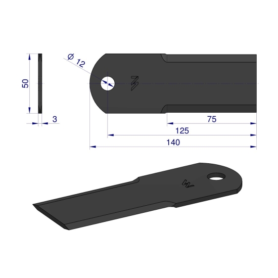 Nóż stały rozdrabniacz słomy sieczkarnia uzębiony 140x50x3mm otwór 12 zastosowanie 84437640 New Holland WARYŃSKI ( sprzedawane po 25 )