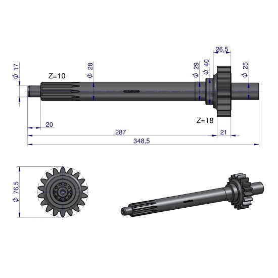 Wałek sprzęgłowy I-stopień gruby frez Z-18/10 964925M3 MF3 ORYGINAŁ URSUS