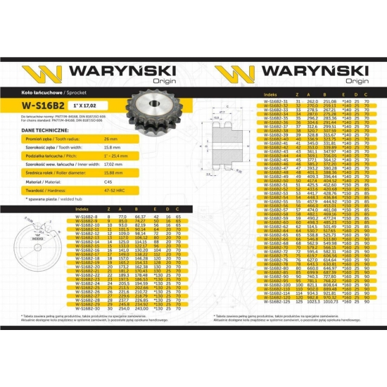 Koło zębate hartowane z kołnierzem 16B-2 (R2 1) Z-15 Waryński