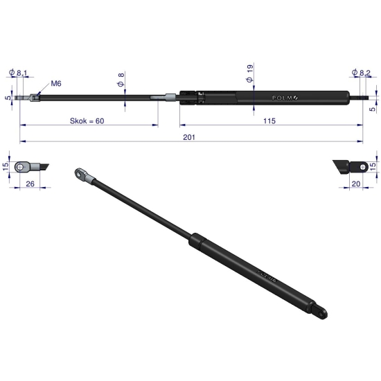 Siłownik L max. 201mm 65499080 6-10018200 MAUSER POLMO