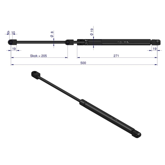 Siłownik szyby tylnej L max. 500mm 65499077 FRITZMEIER POLMO