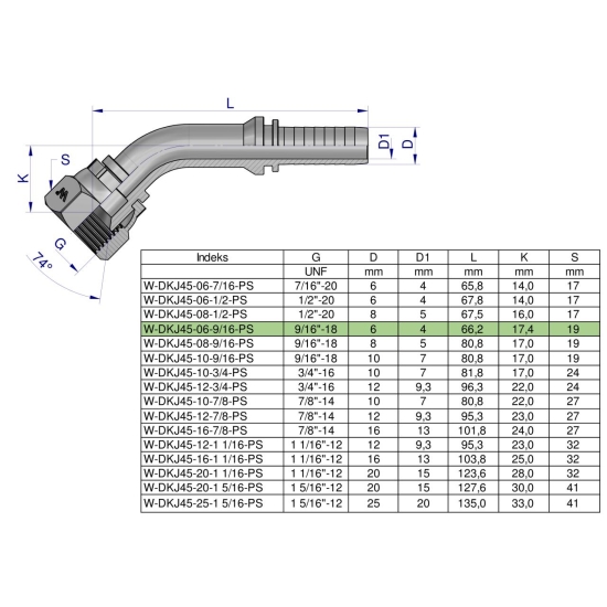 Zakucie hydrauliczne DKJ45 DN06 9/16