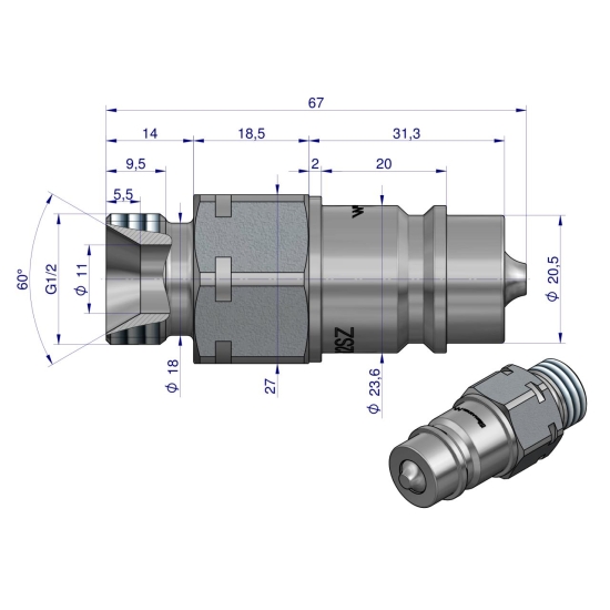 Szybkozłącze hydrauliczne wtyczka G1/2