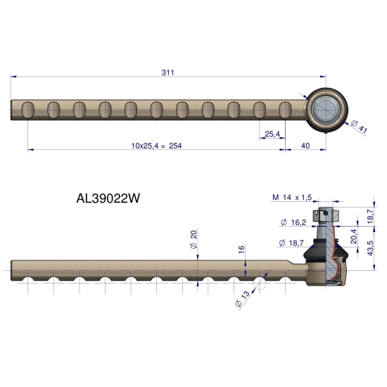 Przegub kierowniczy 311mm AL39022 WARYŃSKI