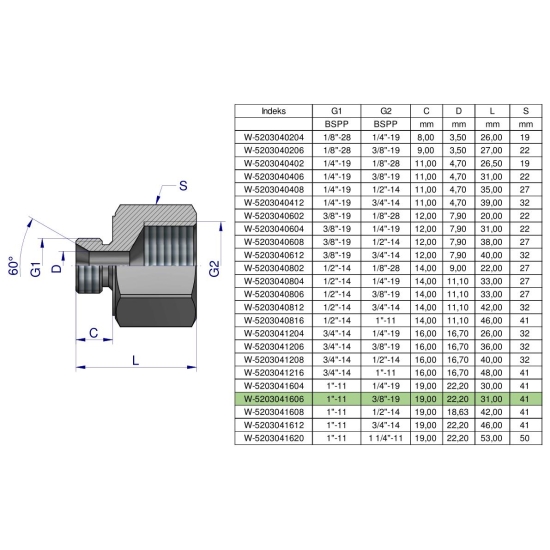 Tulejka różnicowa hydrauliczna calowa AB 1"GZ x 3/8"GW BSP Waryński