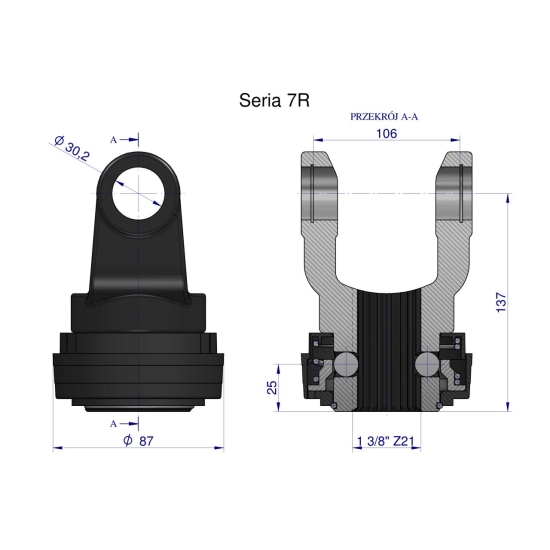 Widłak z pierścieniem 1 3/8 Z21 - 30.2X106 Seria 7R CE2020 Waryński