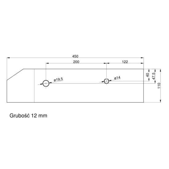 Płoza krótka prawa Kverneland Vulcan pasuje śruba M14X34OV1 - 1 szt. + M12x34OV2 - 1 szt.