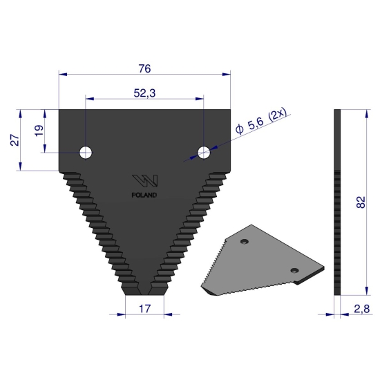 Nóż żniwny 82x76x2.8mm otwór 5.5 grube zęby zastosowanie 365110G New Holland WARYŃSKI ( sprzedawane po 25 )