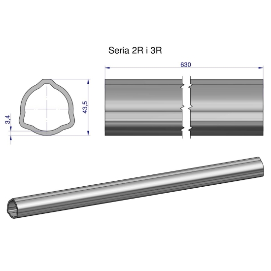 Rura zewnętrzna Seria 2R i 3R do wału 760 przegubowo-teleskopowego 43.5x3.4 mm 635 mm WARYŃSKI