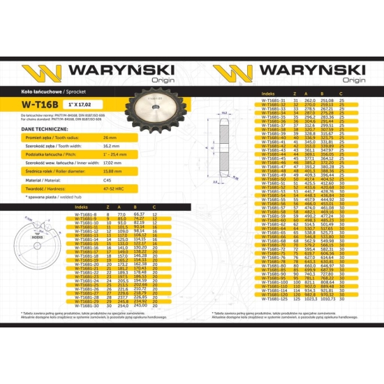 Koło zębate hartowane tarcza 16B-1 (R1 1) Z-19 Waryński