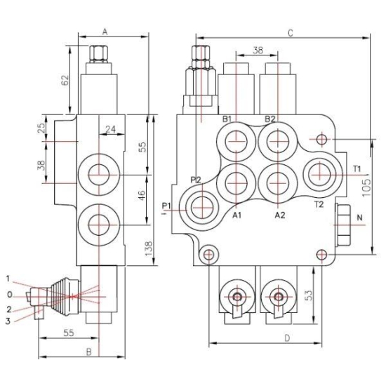 Rozdzielacz hydrauliczny jednosekcyjny (1) 80L