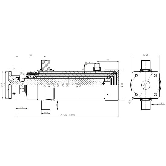 Siłownik hydrauliczny teleskopowy ST4-1300 60/4/1300 Metal-Fach (6 ton)