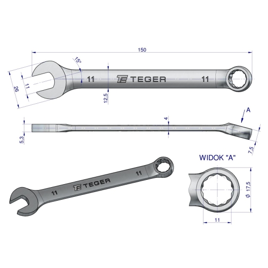 Klucz płasko-oczkowy 11 mm / TEGER