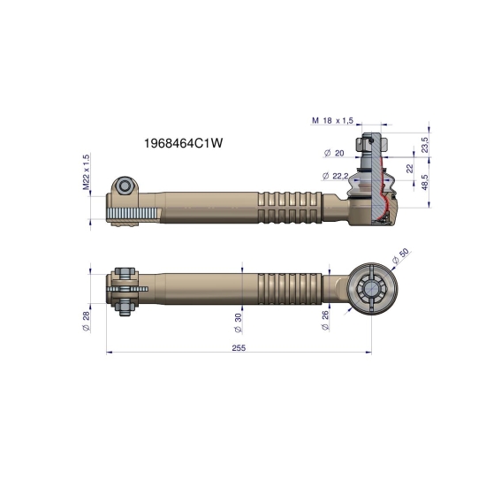 Przegub kierowniczy 255mm- M22x1,5 1968464C1 WARYŃSKI