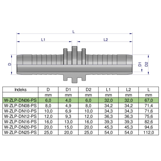 Zakucie hydrauliczne Łącznik węży DN06 PREMIUM Waryński ( sprzedawane po 10 )