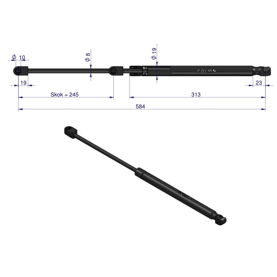 Siłownik szyby tylnej L max. 584mm 65421002 1-99-976-047 STEYR POLMO