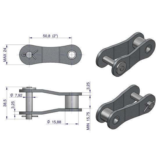 Półogniwo łańcucha P216A 2080 (R1 2) Waryński ( sprzedawane po 5 )