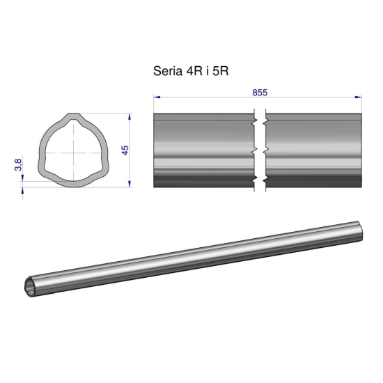 Rura wewnętrzna Seria 4R i 5R do wału 1010 przegubowo-teleskopowego 45x3.8 mm 855 mm WARYŃSKI