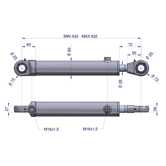 Cylinder hydrauliczny (siłownik) CJF-50/28/200 (sworzeń 25mm) krokodyl Tur