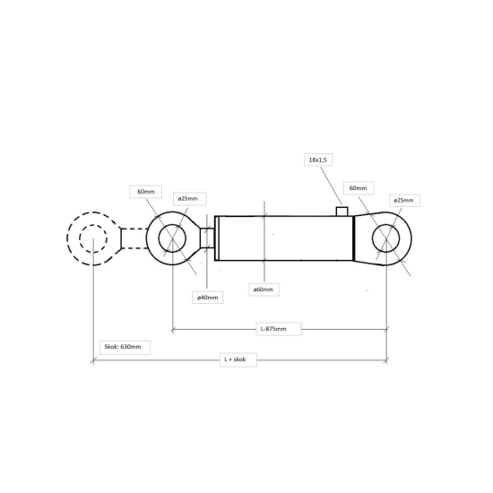 Cylinder hydrauliczny. siłownik gwint M18x1.5 CN2F-40/630Z+U Tur 1.2 Kraj