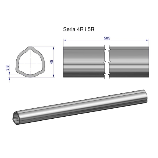 Rura wewnętrzna Seria 4R i 5R do wału 660 przegubowo-teleskopowego 45x3.8 mm 505 mm WARYŃSKI